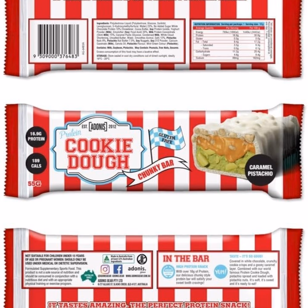 Adonis Protein Cookie Dough Bar Caramel Pistachio 55g – High Protein, Delicious Dessert for Fitness & Energy 2