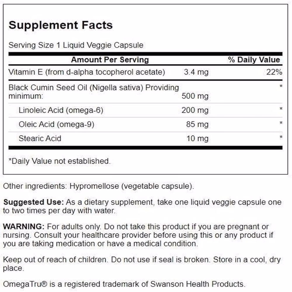 Swanson Black Cumin Seed Oil 500mg Liquid Veg -60 Capsules  2