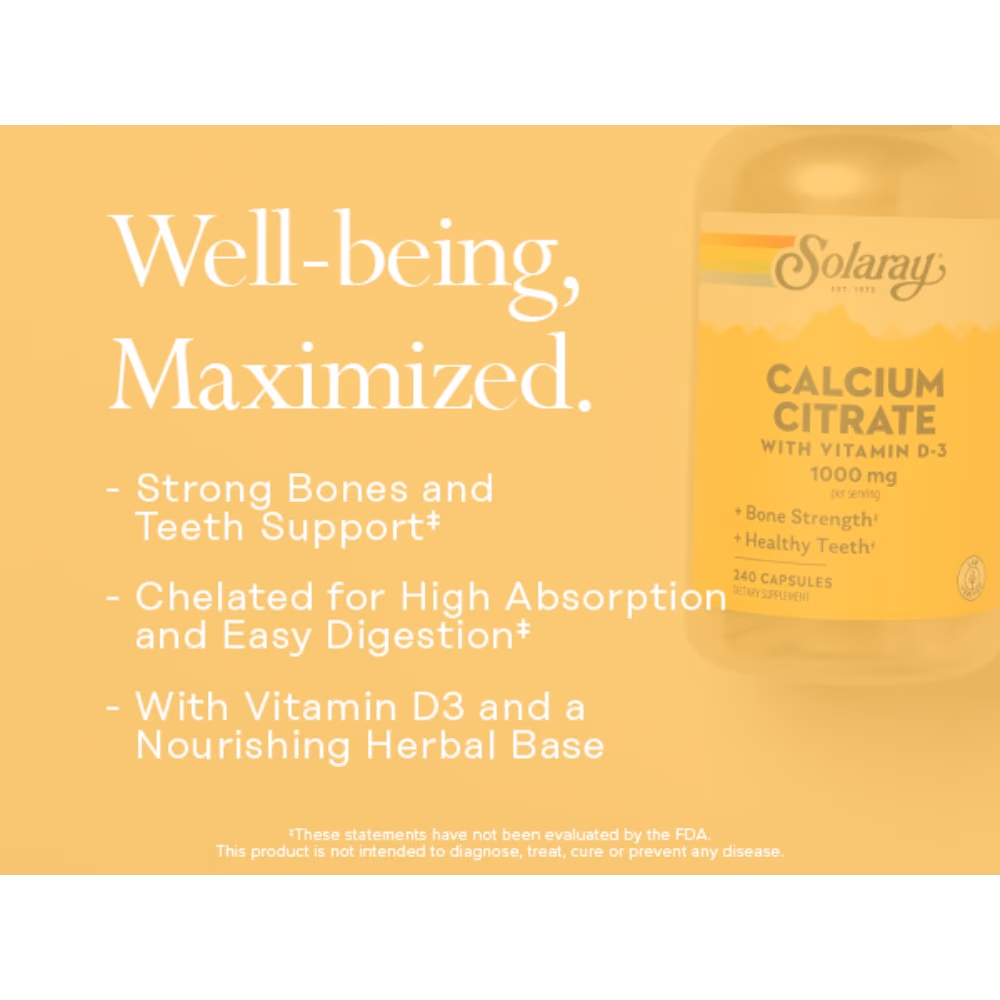 Solaray Calcium Citrate With Vitamin D3 1000mg-240 Capsules 3