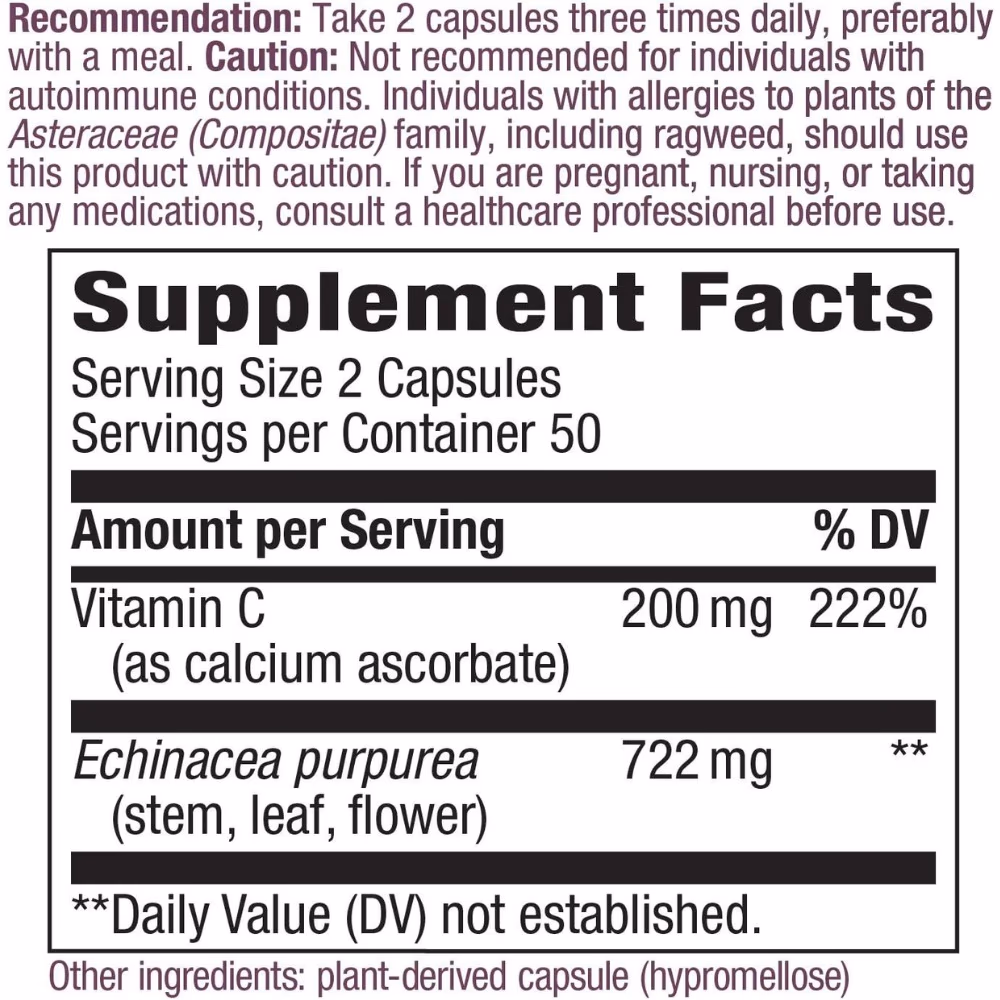 Natures Way Echinacea &amp; Vitamin C -100 Capsules 3