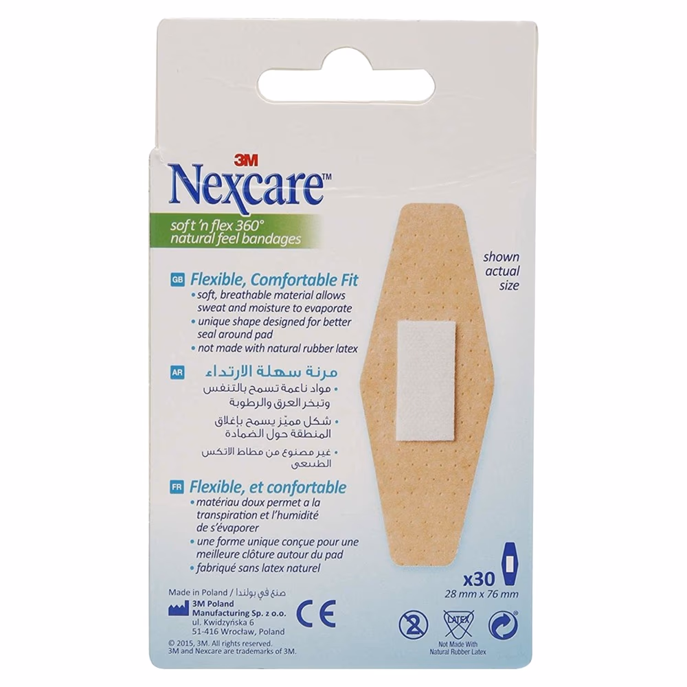 3M Nexcare Soft & Flex 360 Natural Feel Bandages - One Size - 30 Bandages 3