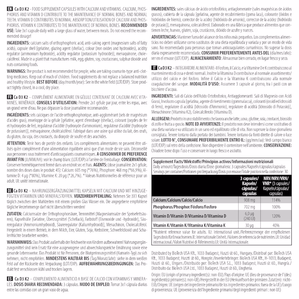 BioTechUSA Ca D3 K2 - 90 Capsules 3