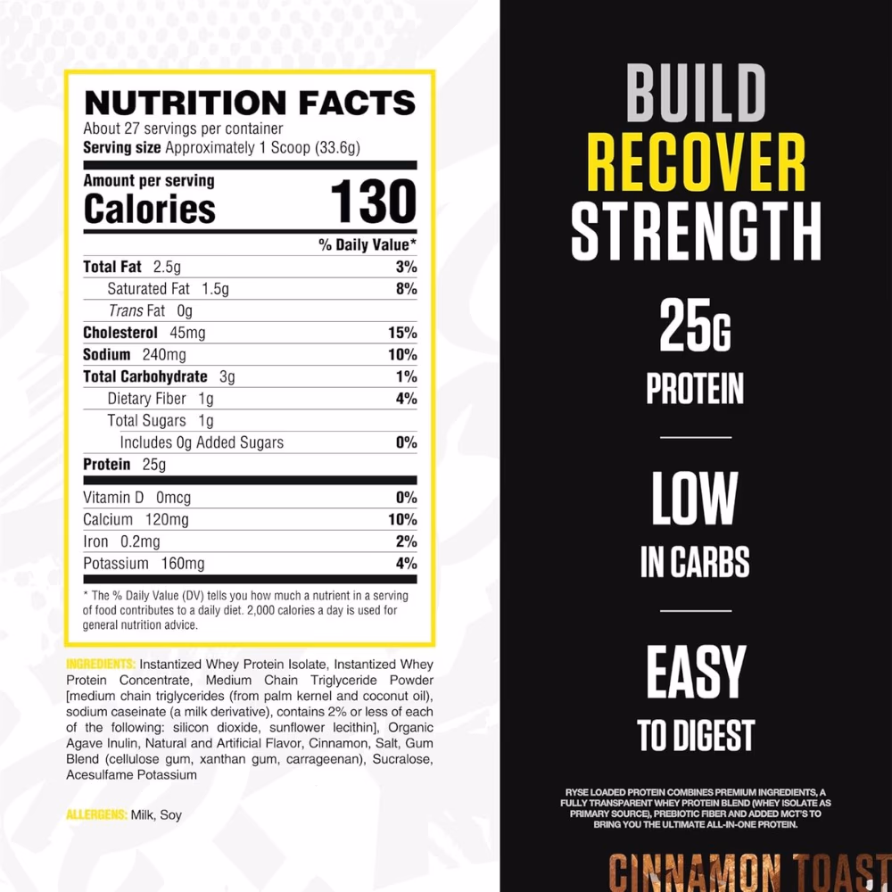 Ryse Loaded Protein Drink Mix Cinnamon Toast 2.1lb 2