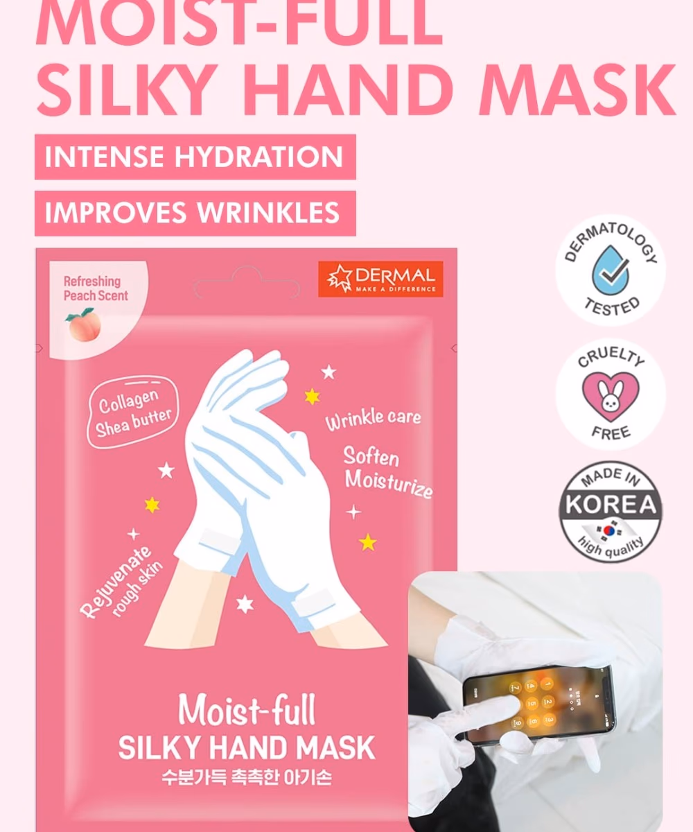 Dermal Moist Full Silky Hand Mask (Peach) 3