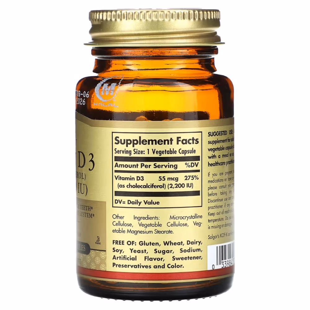 Solgar Vitamin D3 55MCG (2200 IU) 50 Veg Capsules 3