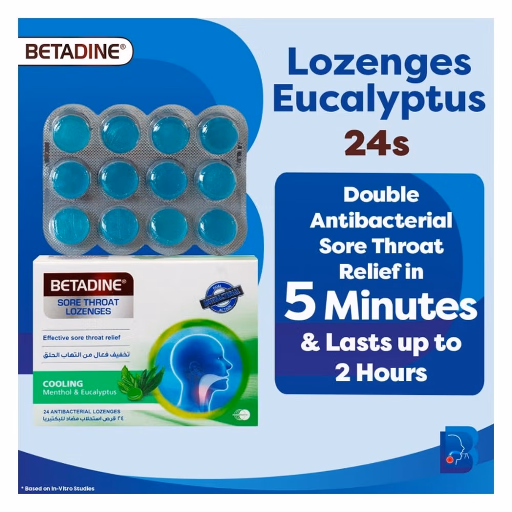 BETADINE Sore Throat Lozenges - Cooling Relief with Menthol & Eucalyptus -  5