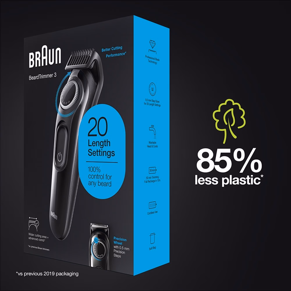 BRAUN Rechargeable Beard And Hair Trimmer With 20 Length Settings BT 3300 4