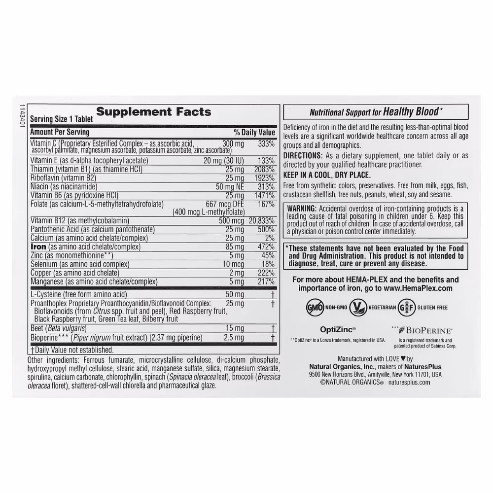 Natures Plus  Hema-plex Iron Tablet 30s 3