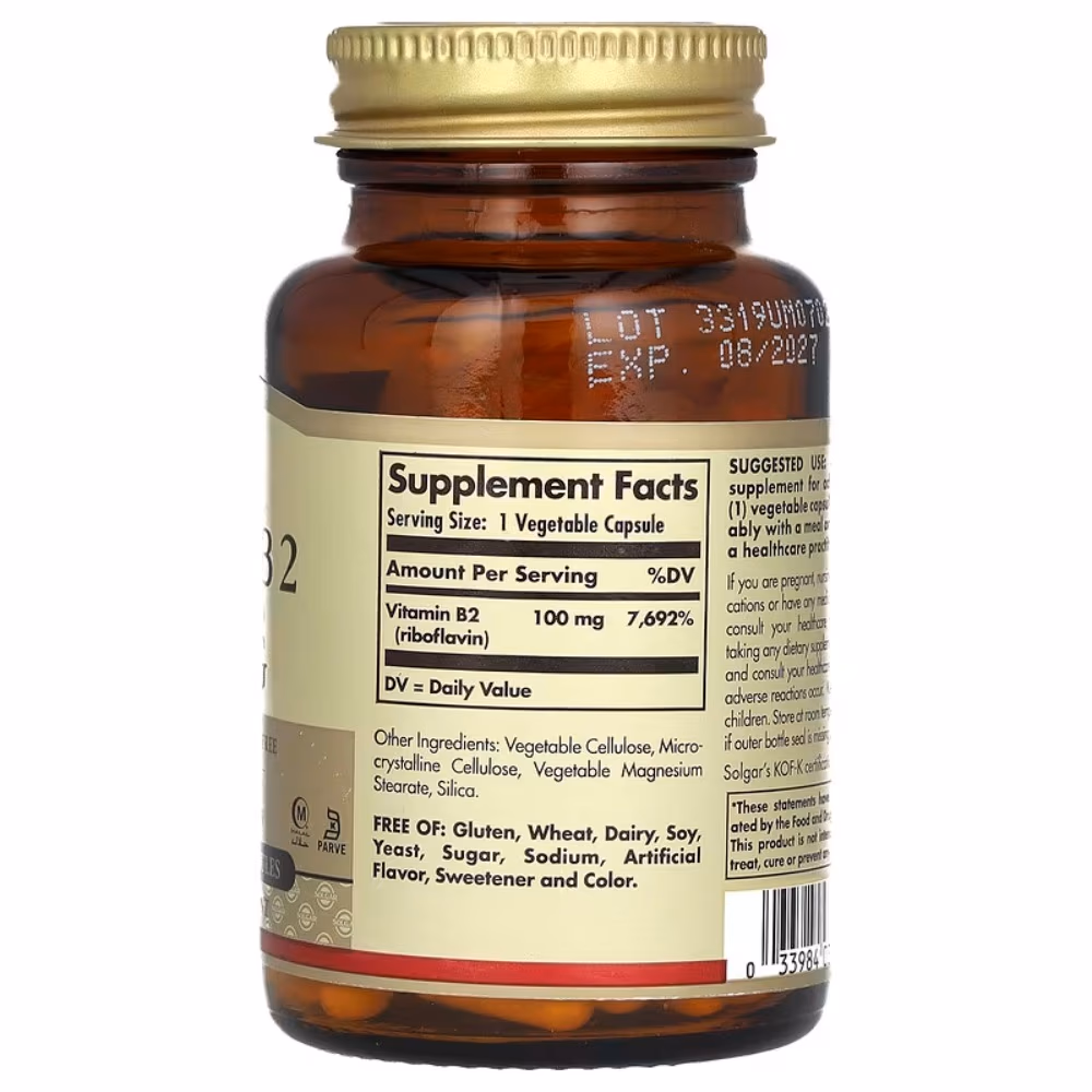 Solgar Vitamin B2 100mg - 100 Veg Capsules 3