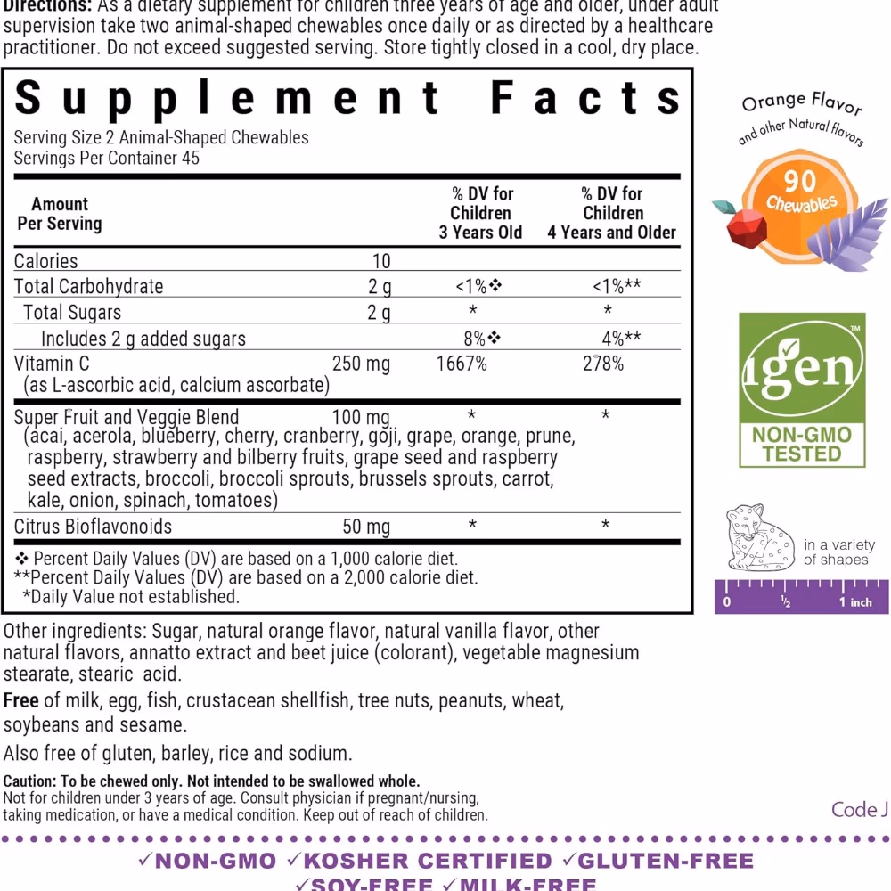 Bluebonnet RF Animalz Vitamin C 90 Chewable Tablets 2