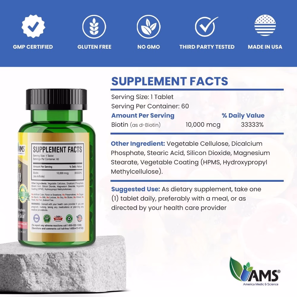 AMS Biotin 10000Mcg 60 Tablets 2