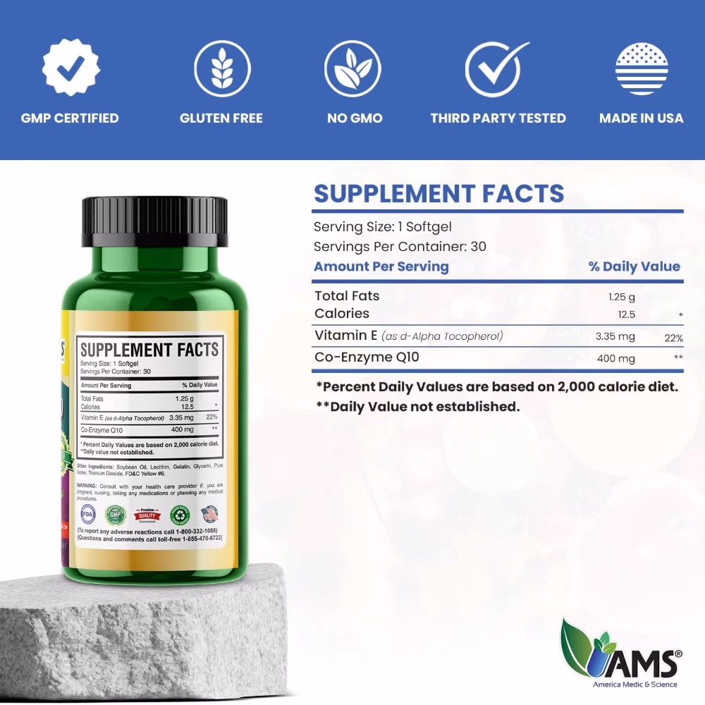 AMS CoQ-10 400Mg 30 Softgels 2