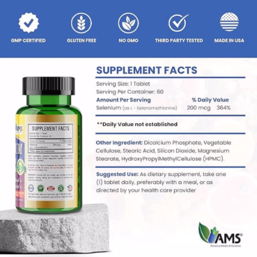 AMS Selenium 200mcg Tablets – 60 Count 5