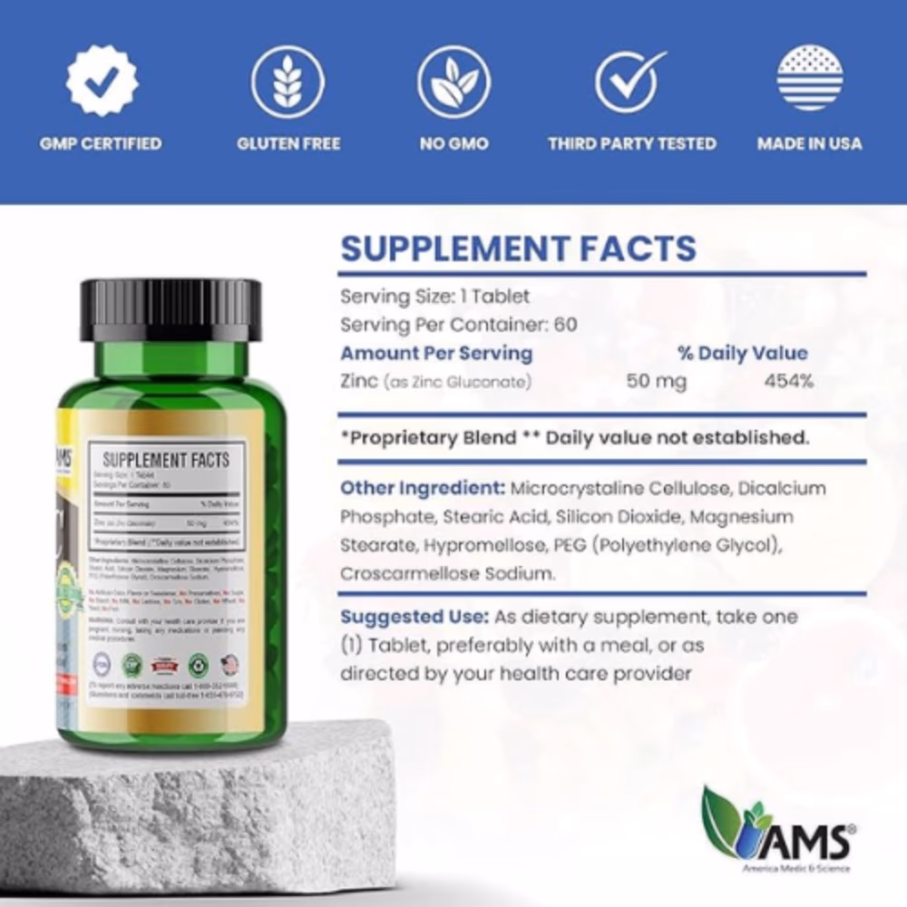 AMS Zinc 50mg Tablets – 60 Count 2