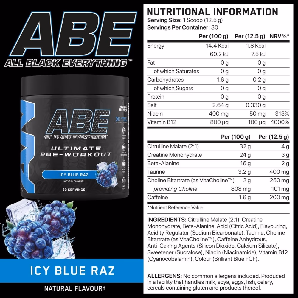 ABE Pre Workout Blue Raspberry 375g 2