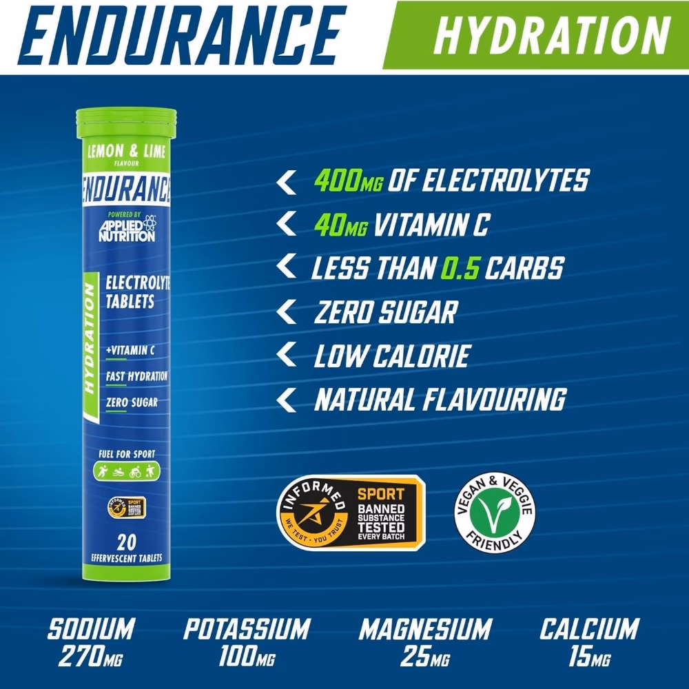Applied Nutrition Endurance Electrolyte Tab Lemon Lime Effervescent 20s 2