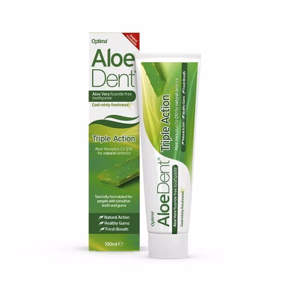 Aloedent Aloe Vera Triple Action Minty Fluoride Free Toothpaste 100ml 2