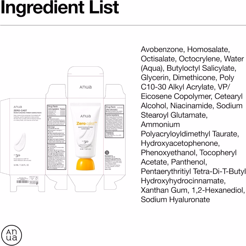 Anua Zero Cast SPF 50+ Moisturizing Sunscreen – 50ml | Lightweight Hydrating UV Protection for All Skin Types 2