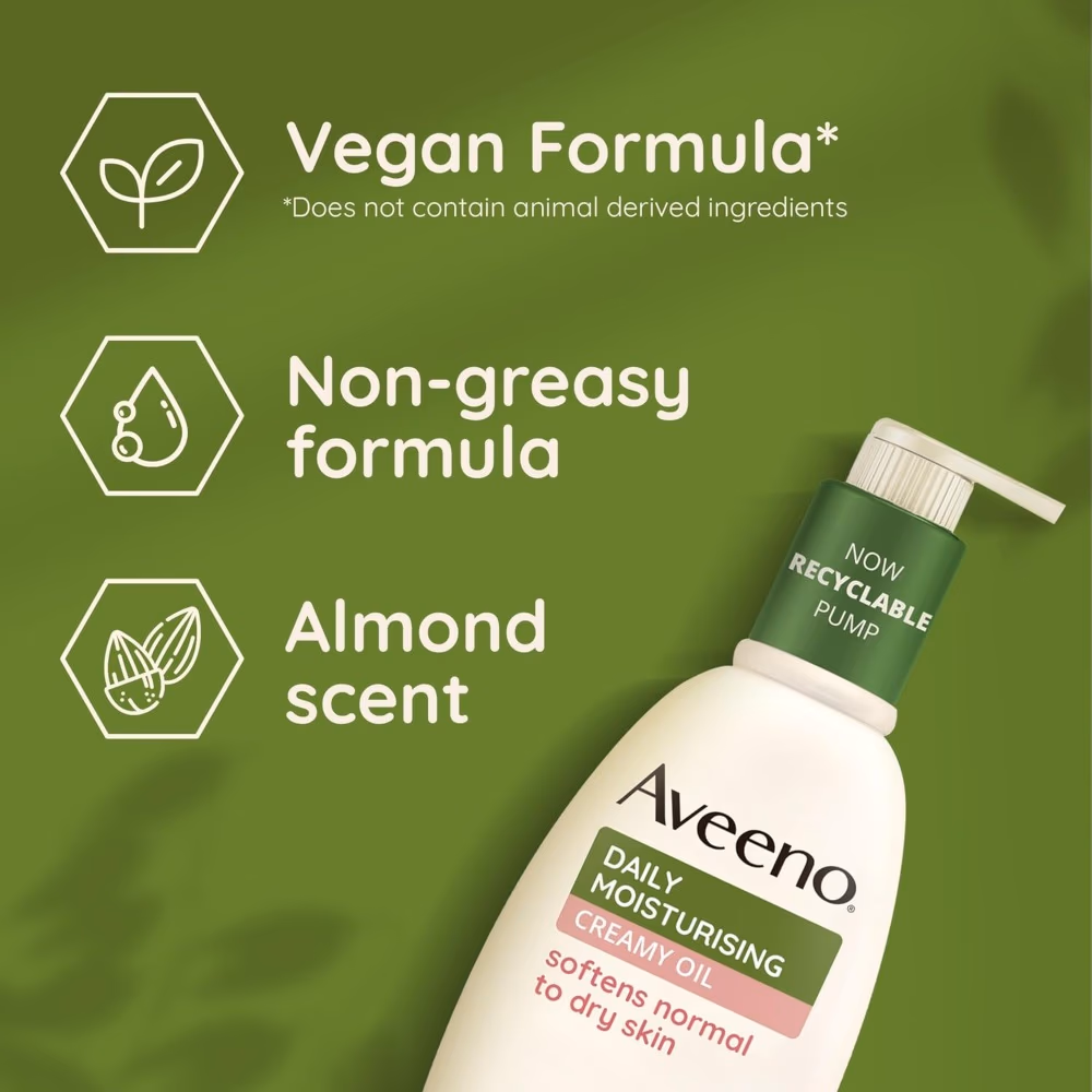 Aveeno Daily Moisturising Creamy Oil – 300ml | Nourishing Oat & Sweet Almond Oil for Smooth, Hydrated Skin 4