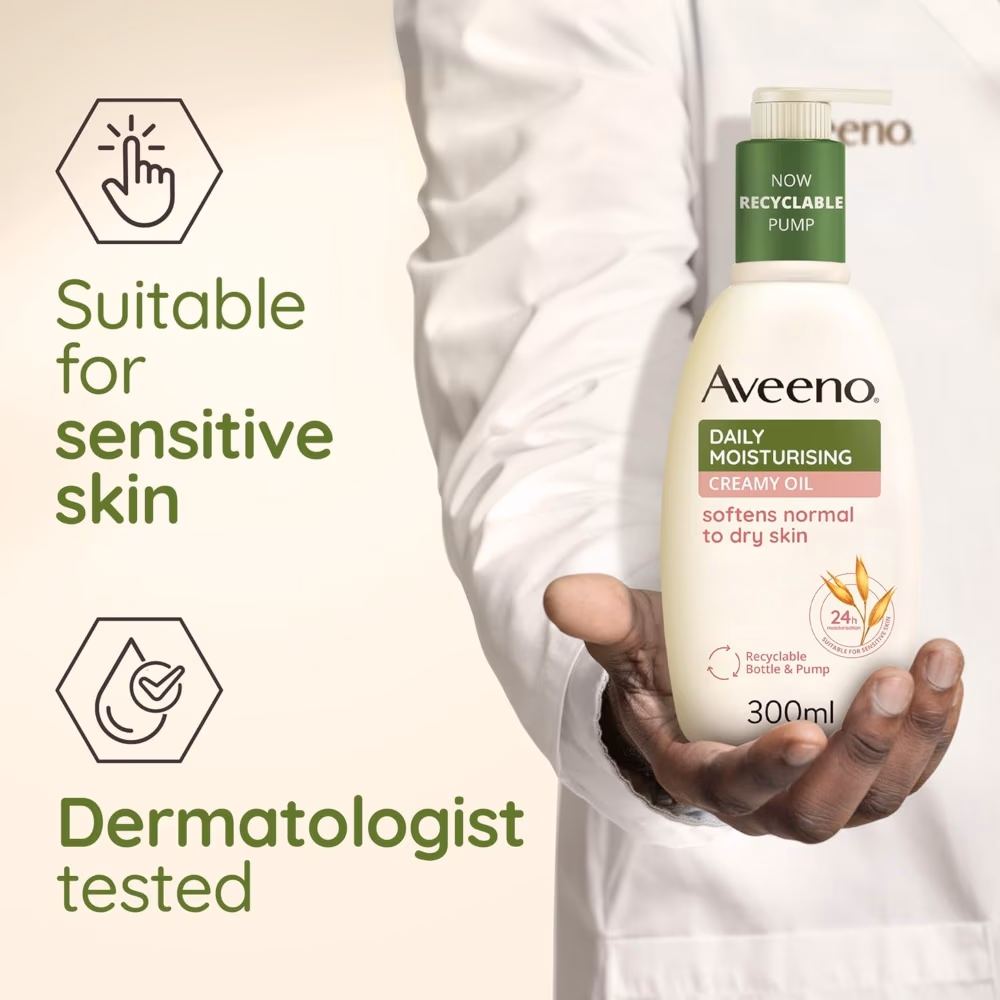 Aveeno Daily Moisturising Creamy Oil – 300ml | Nourishing Oat & Sweet Almond Oil for Smooth, Hydrated Skin 3