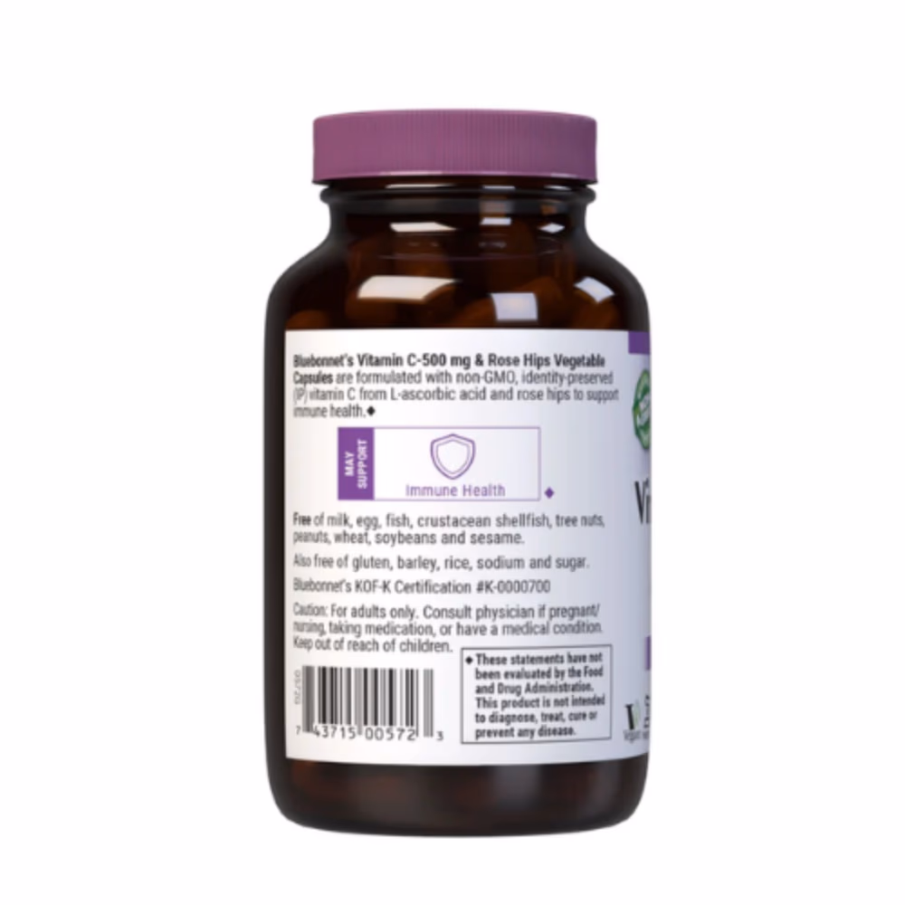 Bluebonnet Nutrition Vitamin C 500mg Plus Rose Hips 90 Vegetable Capsules 3