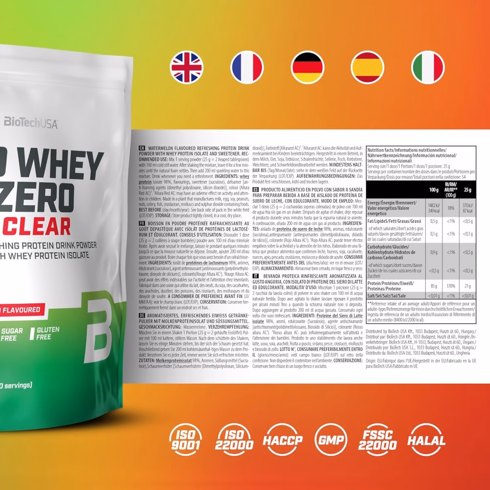 BioTechUSA Iso Whey Zero Clear Watermelon 1000g – Refreshing Lactose-Free Whey Isolate 4