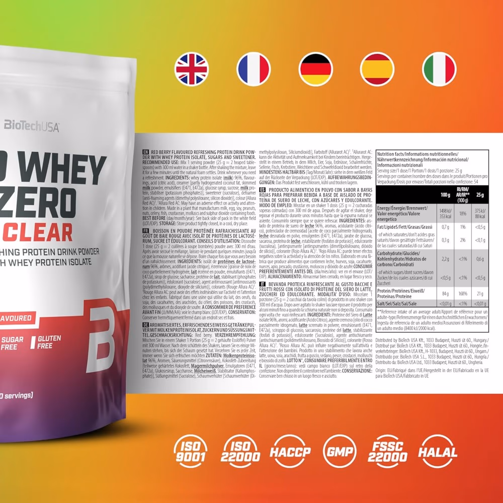BioTechUSA Iso Whey Zero Clear Red Berry 1000g: Refreshing Lactose-Free Whey Isolate 2
