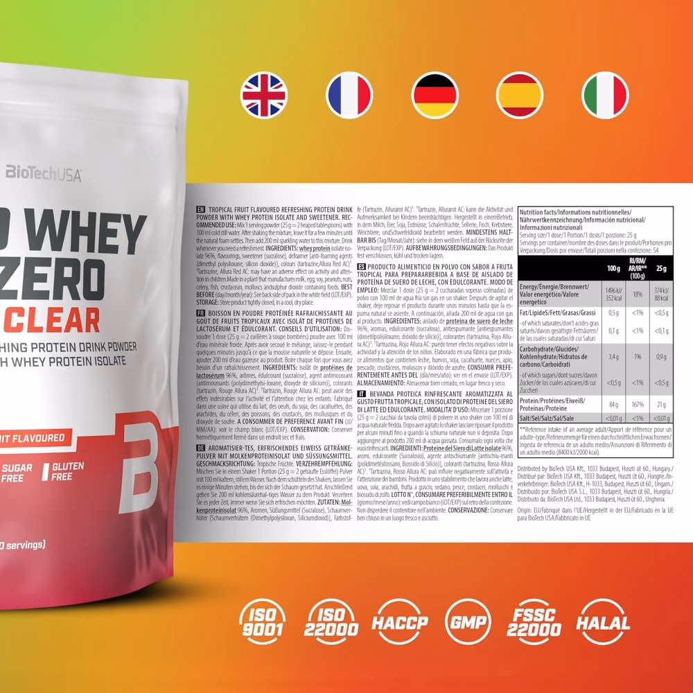 BioTechUSA Iso Whey Zero Clear Tropical Fruit 1000g – Refreshing Lactose-Free Whey Isolate 2