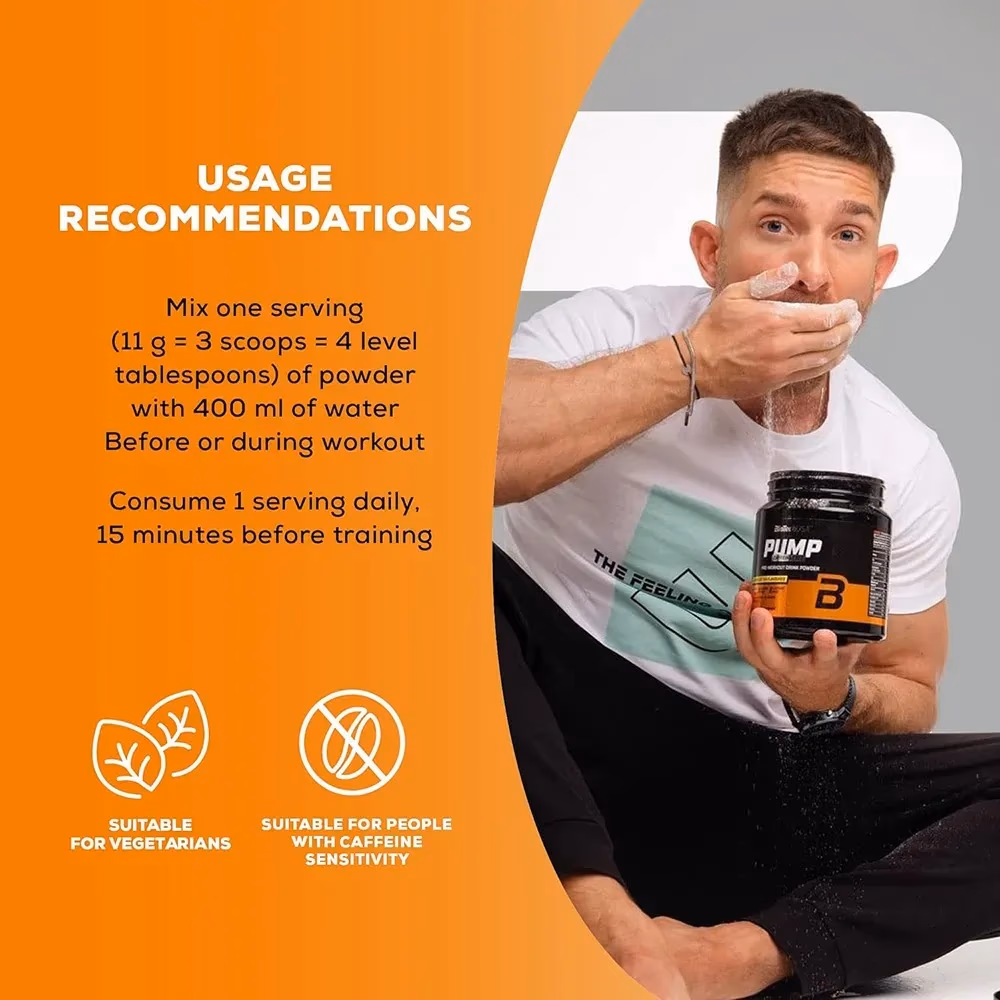 BioTechUSA Pump Caffeine Free Tropical Fruit 330g: Stimulant-Free Pre-Workout for Focus, Pump & Performance 3