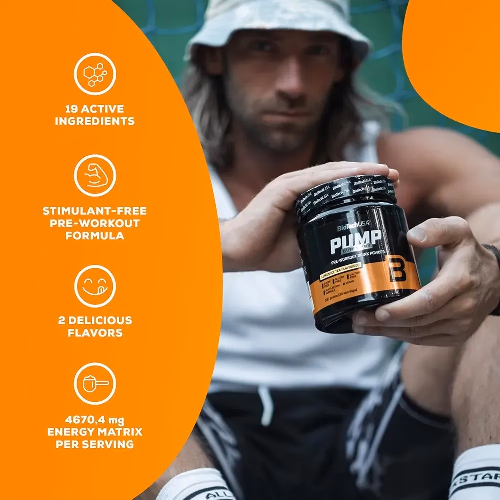 BioTechUSA Pump Caffeine Free Tropical Fruit 330g: Stimulant-Free Pre-Workout for Focus, Pump & Performance 2