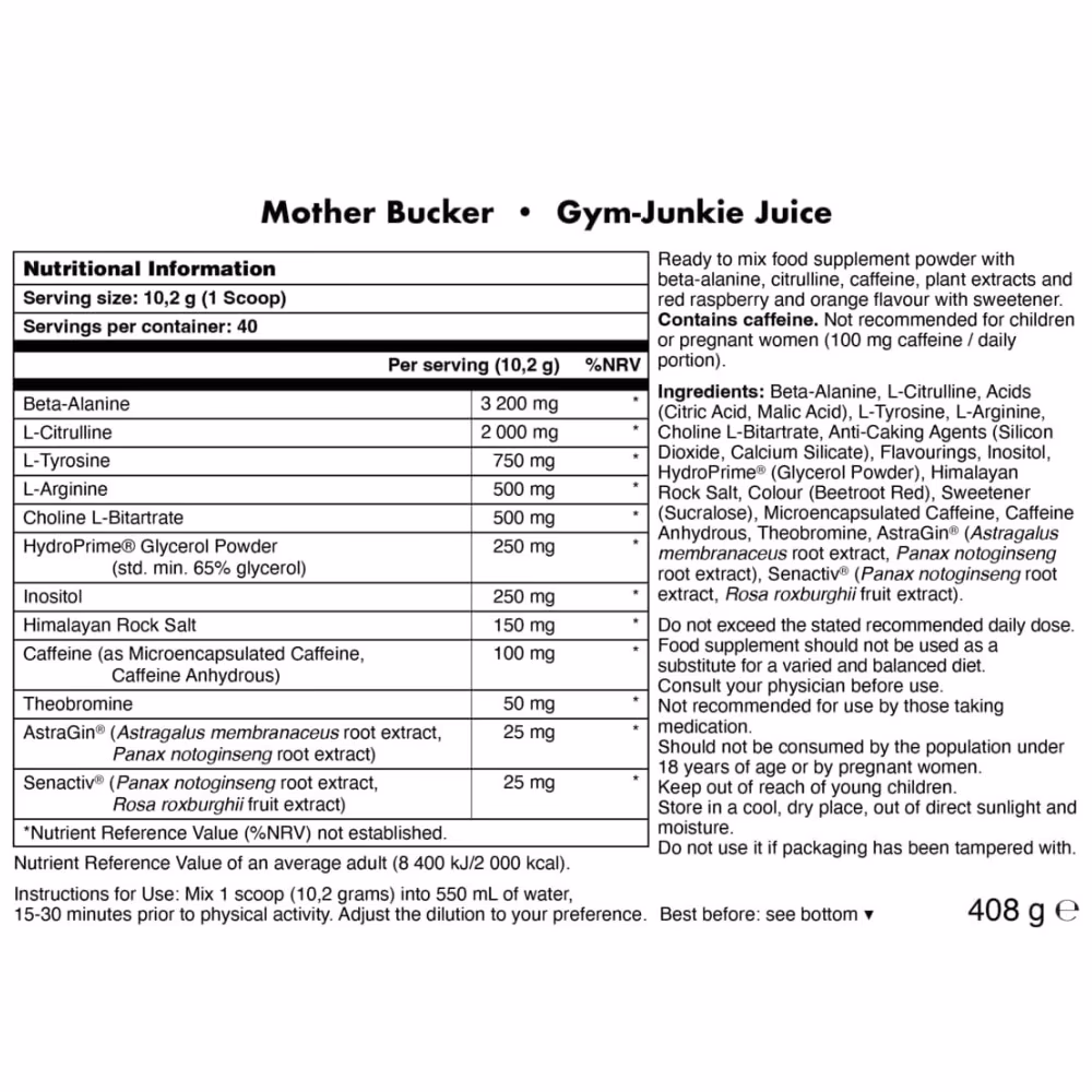 Bucked Up Mother Bucker Pre-Workout Gym Junkie Juice - 40 Servings 2