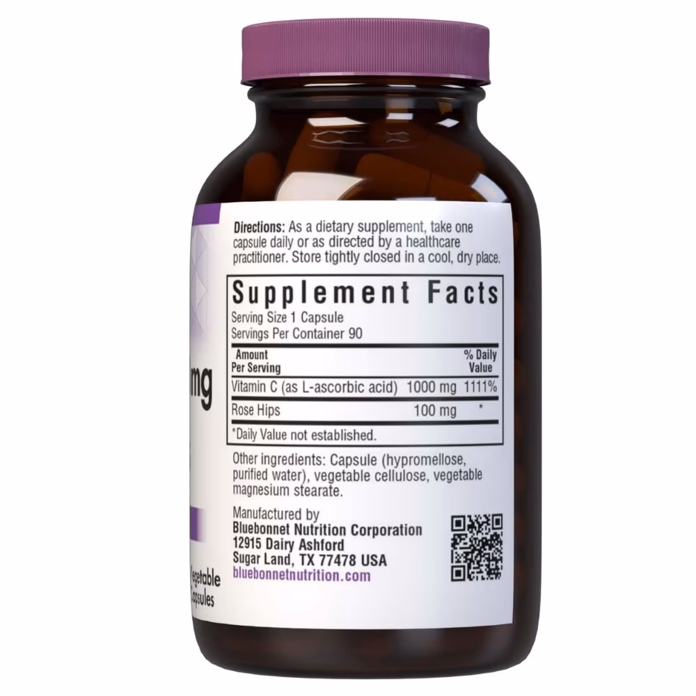 Bluebonnet Vitamin C 1000mg Rose Hips 90 Veg Caps 2