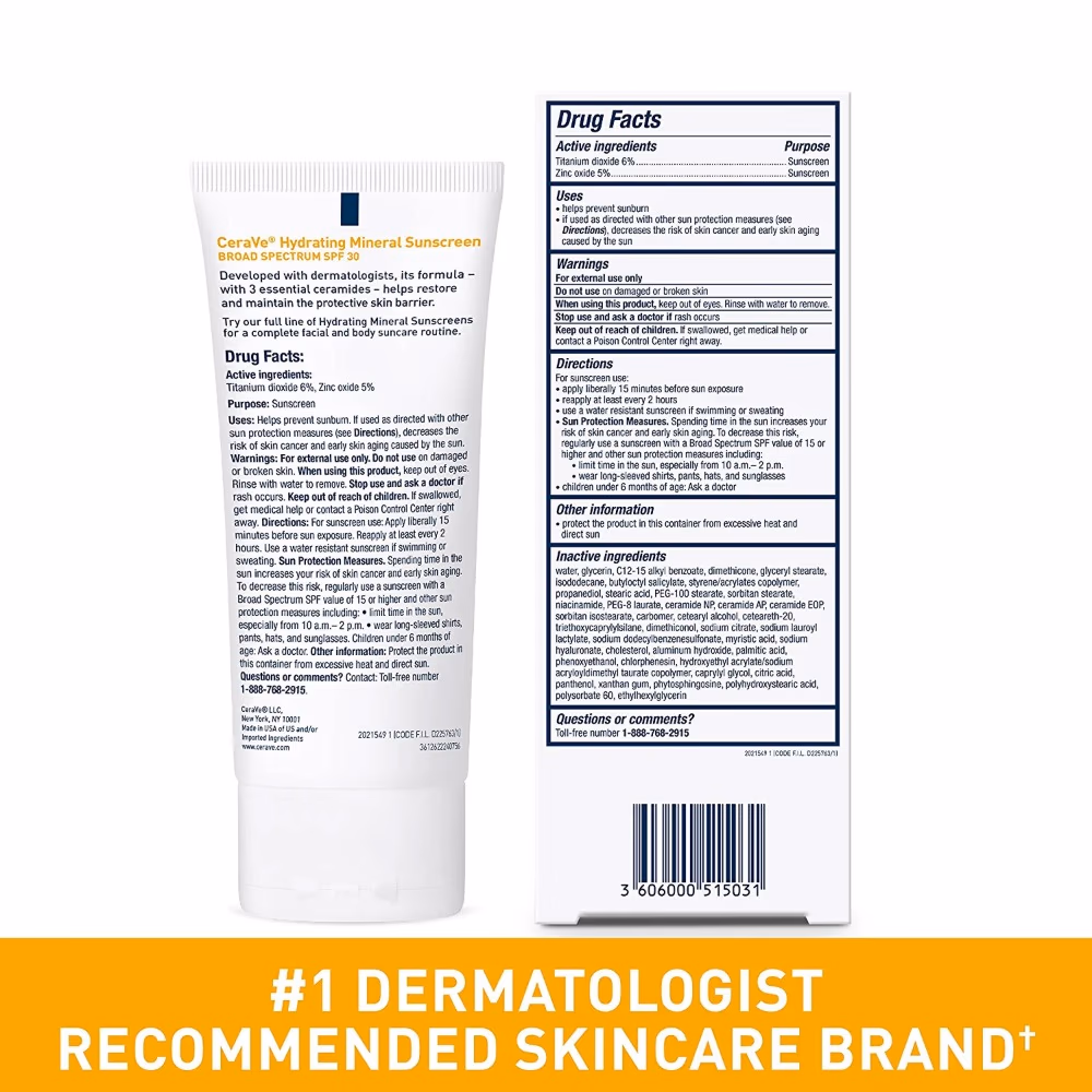 CeraVe Hydrating Mineral Sunscreen SPF 30 75ml  3