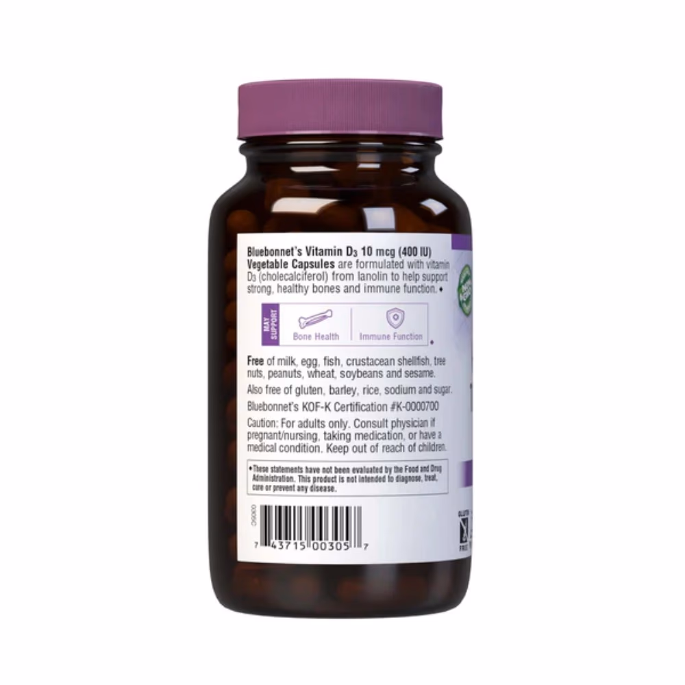 Bluebonnet Vitamin D3 400IU 90 Veg Caps 3