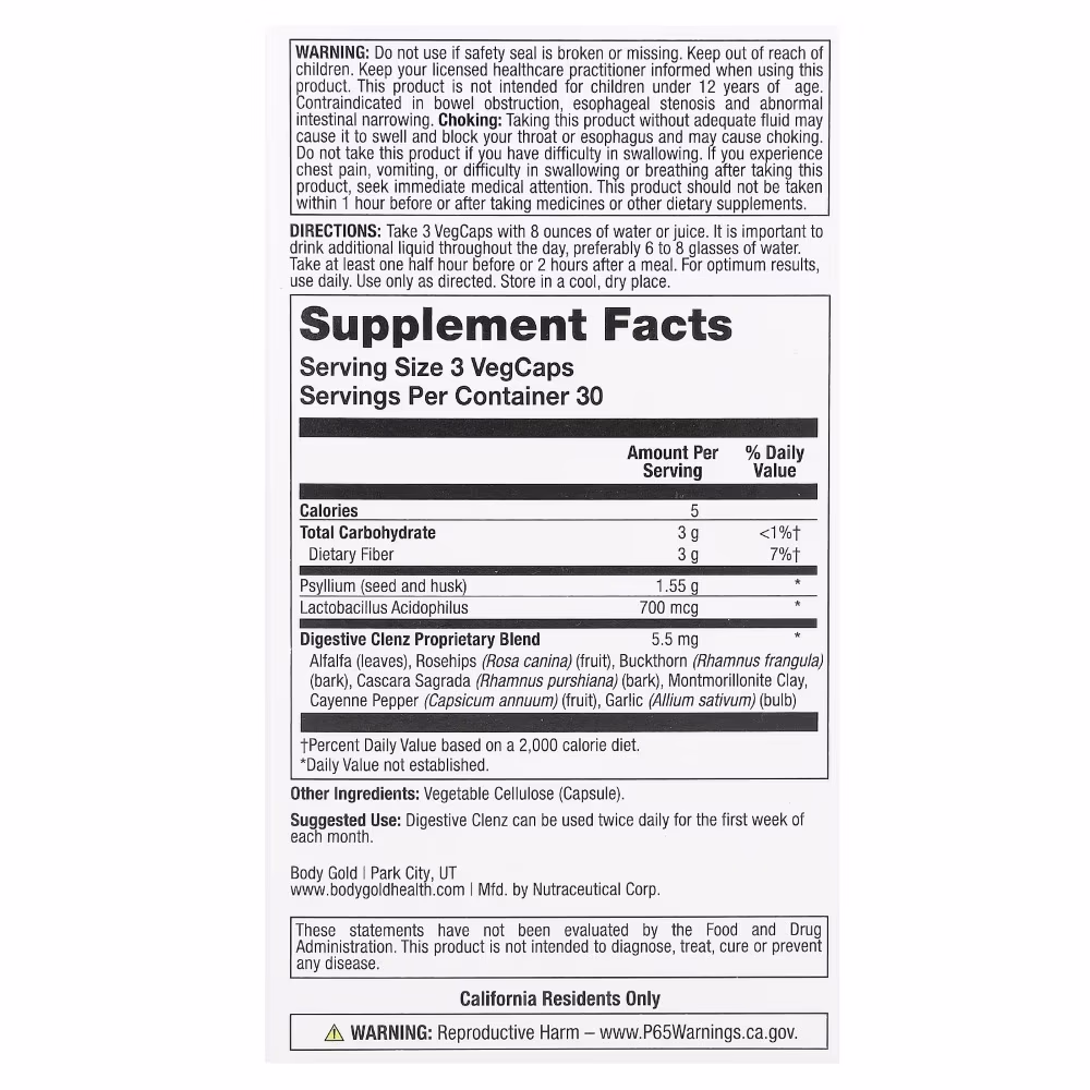 Body Gold Digestive Clenz Probiotics 90 Veg Caps 2