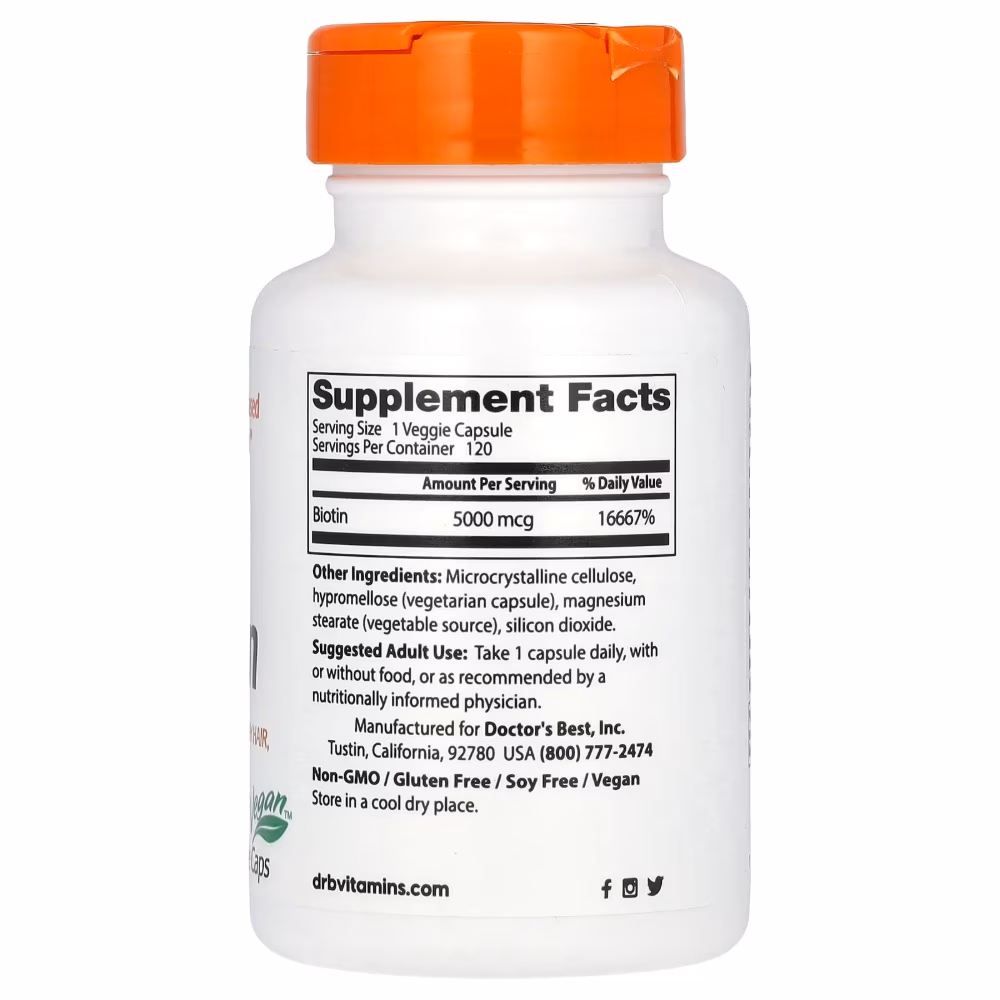 Doctor's Best Biotin 5000mcg - 120 Vegetarian Capsules 3