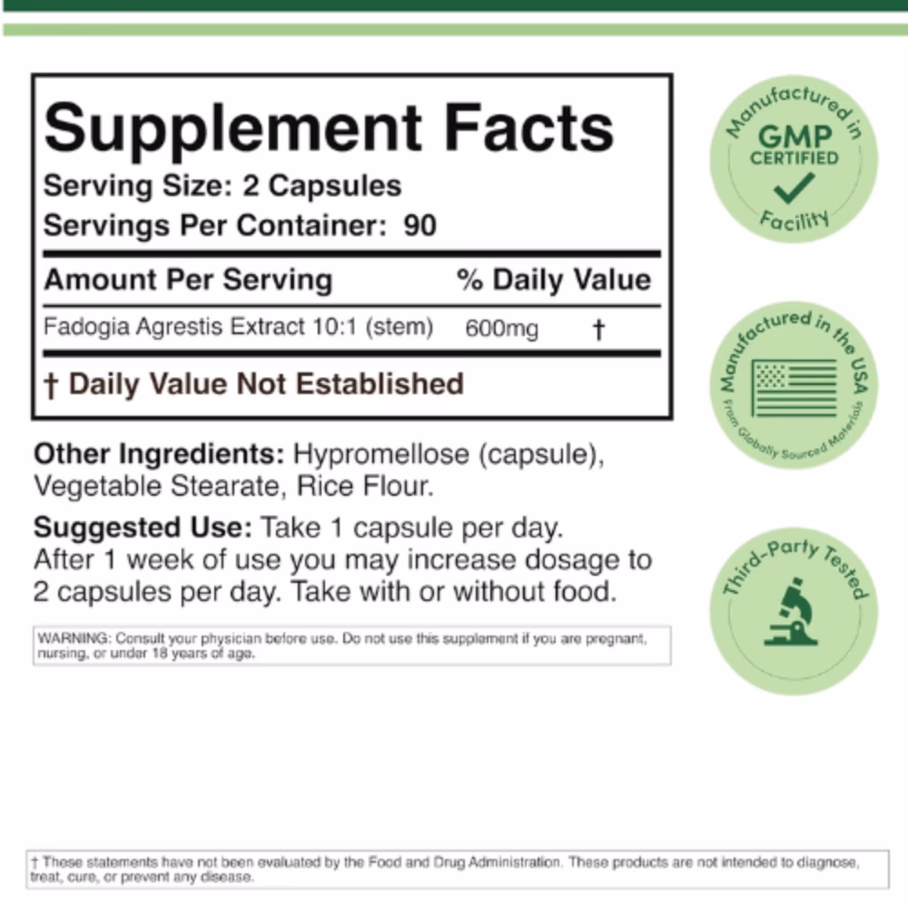 Double Wood Fadogia Agrestis 600mg Capsules 180s 2