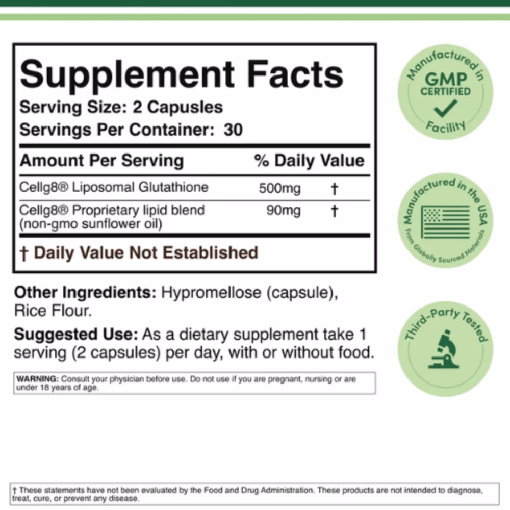 Double Wood Liposomal Glutathione 500mg (60 Capsules)  2