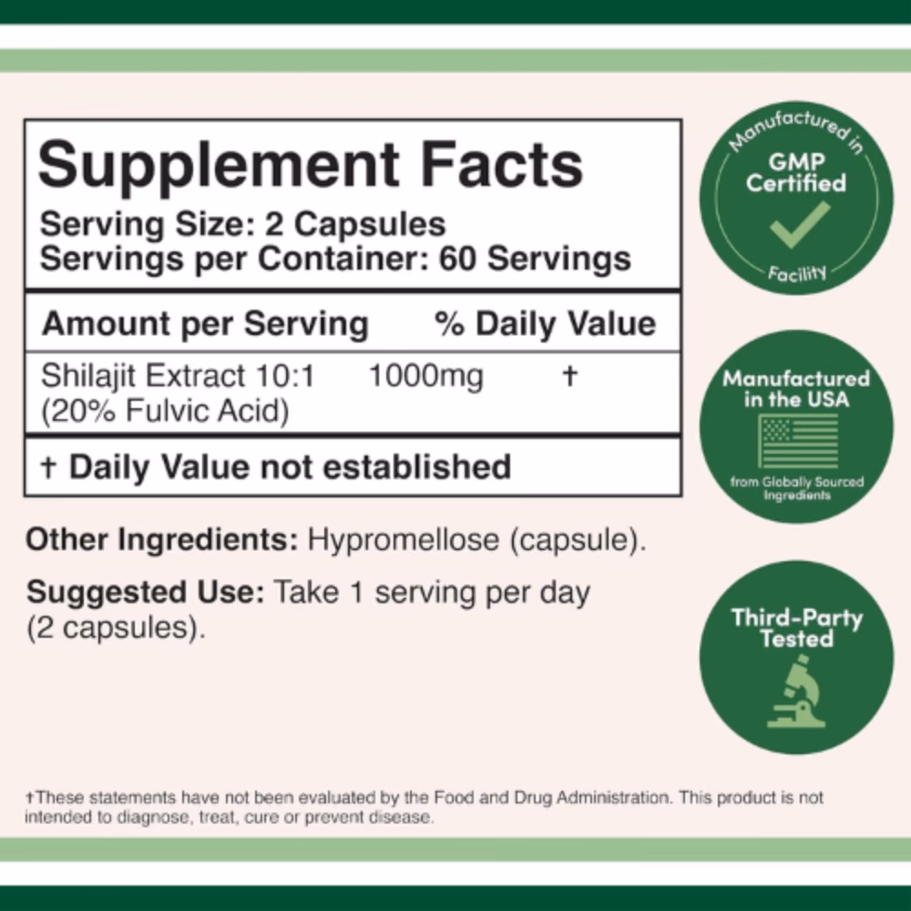 Double Wood Shilajit Fulvic Acid 1000mg (  120 Capsules) 2