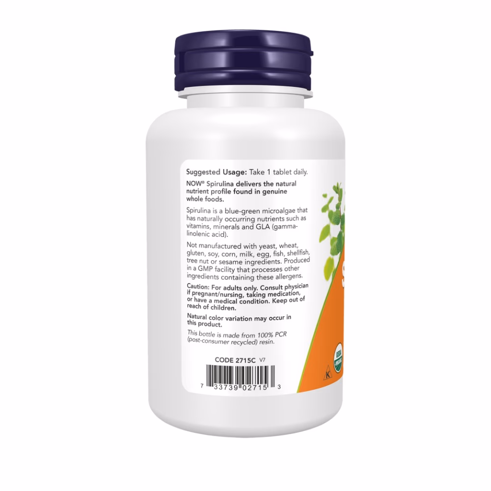 Now Organic Spirulina 1000mg 120 Tablets 3
