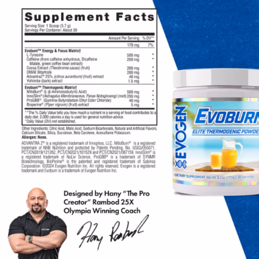 Evogen Evoburn Elite Thermogenic Powder - Orange Sunrise Flavor, 171g (30 Servings) 3
