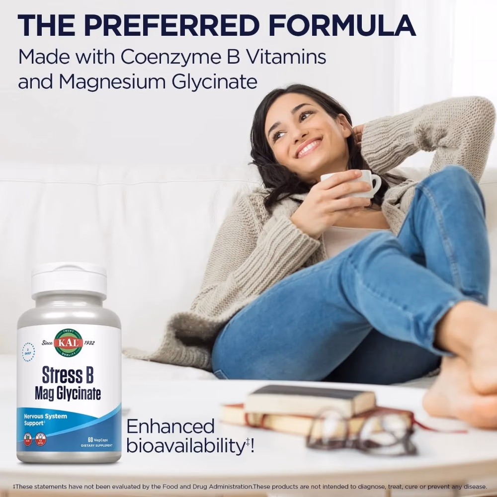 KAL Stress B Magnesium Glycinate 60 Veg Caps 2