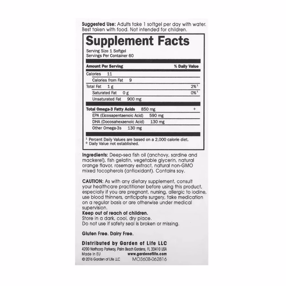 Garden of Life Minami Omega 3 850mg 60 Softgels 2