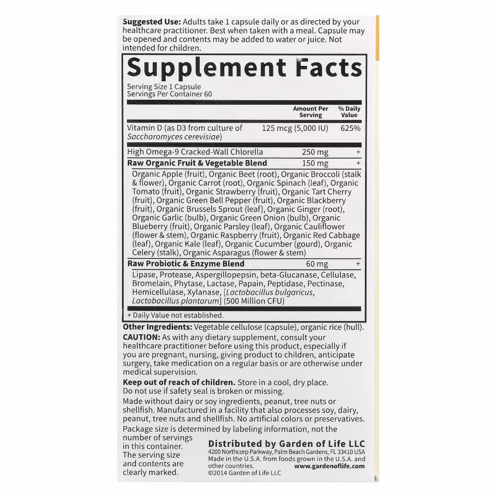 Garden of Life Vitamin Code Raw D3 5000IU 60 Vegetarian Capsules 3