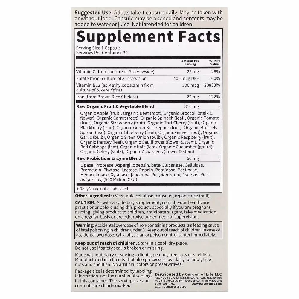 Garden of Life Vitamin Code Raw Iron 30 Vegan Capsules 2
