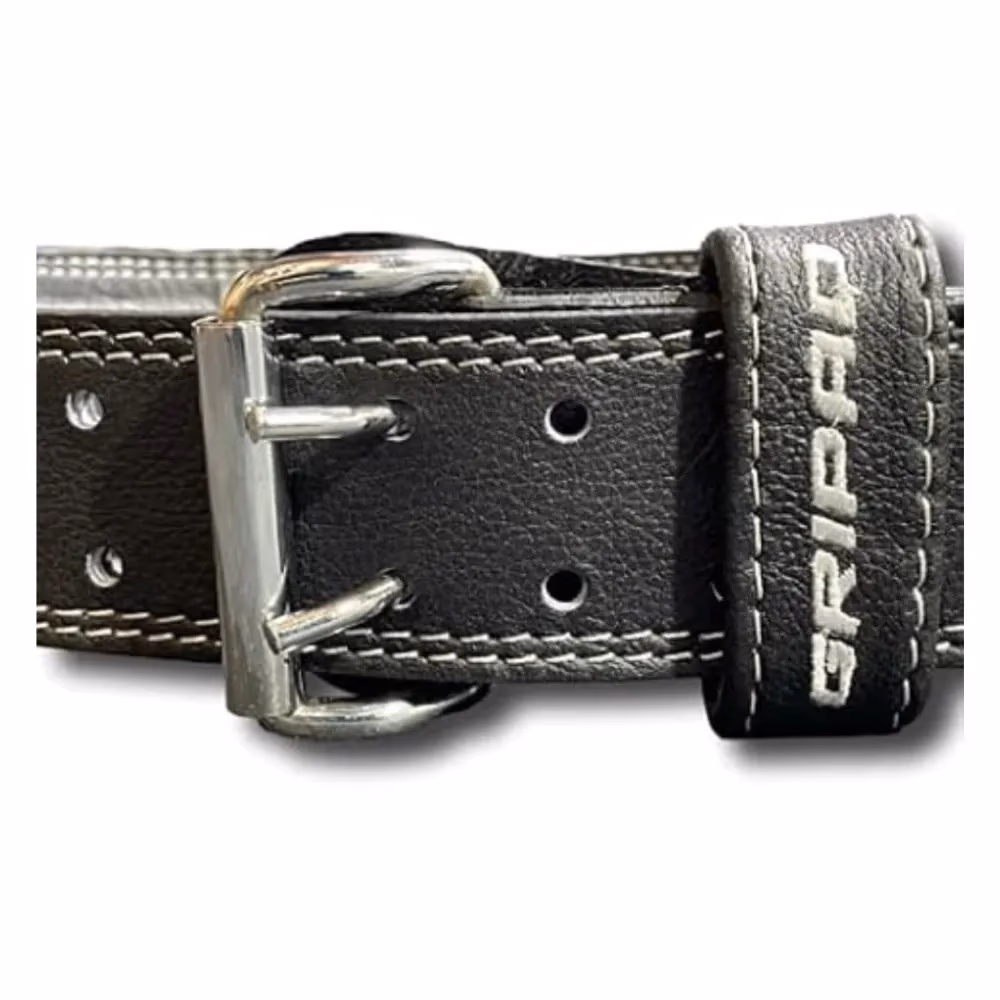 Gripad Leather Weightlifting Belt - Black and White - Extra Large 4