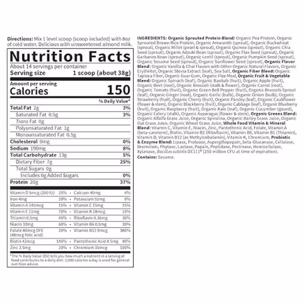 Garden of Life RAW Organic Meal Replacement 2LB Vanilla Spiced Chai 2