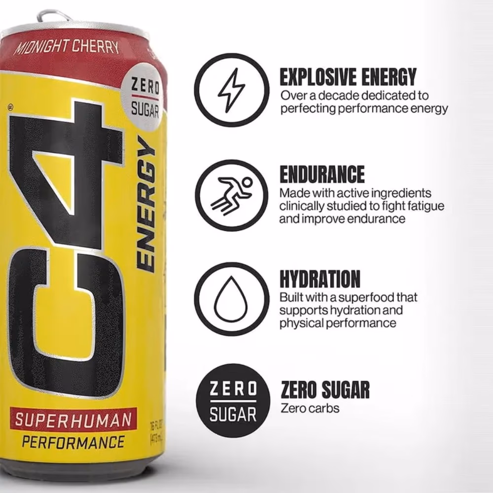 Cellucor C4 Carbonated Zero Sugar Energy Drink - Midnight Cherry 473ml 3