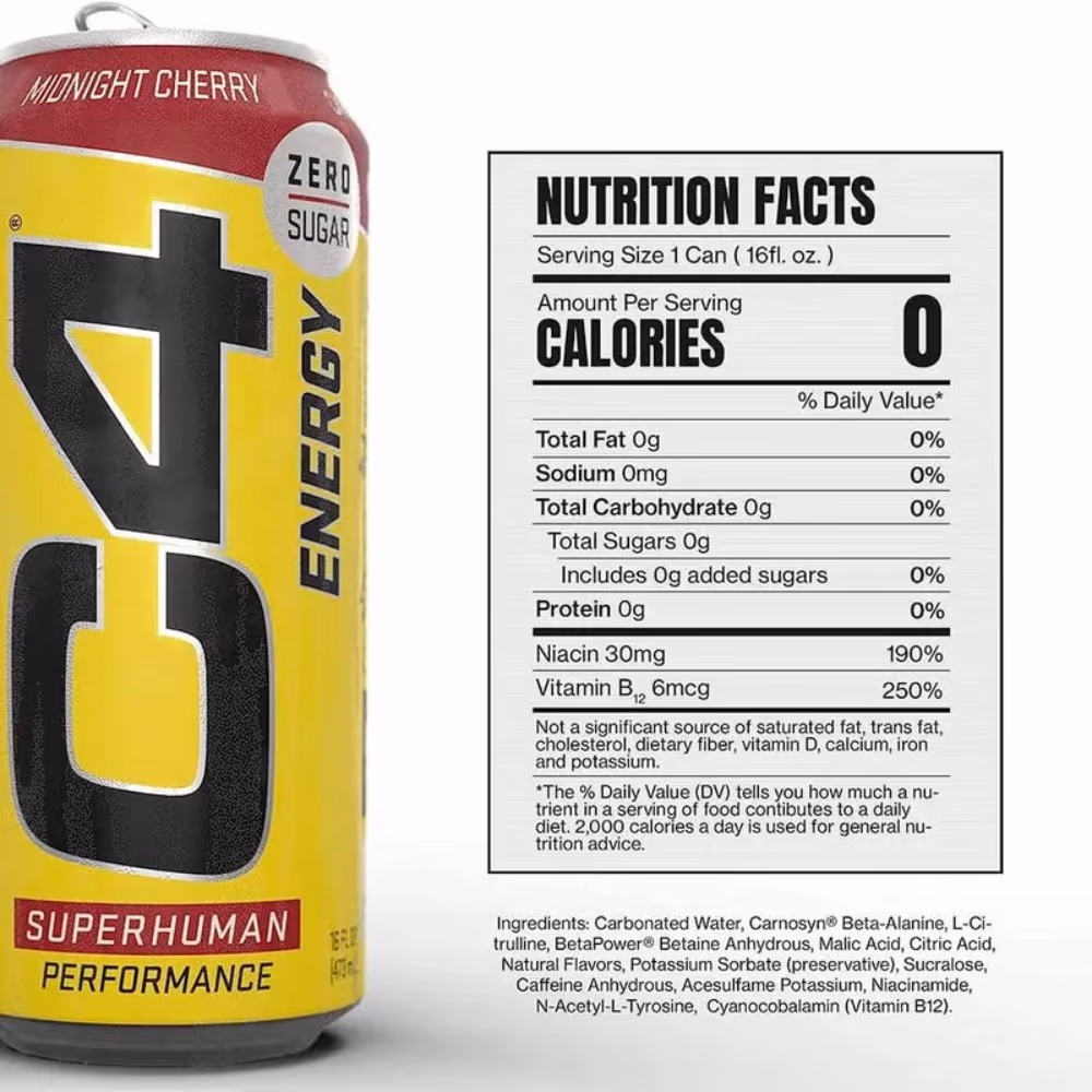 Cellucor C4 Carbonated Zero Sugar Energy Drink - Midnight Cherry 473ml 2