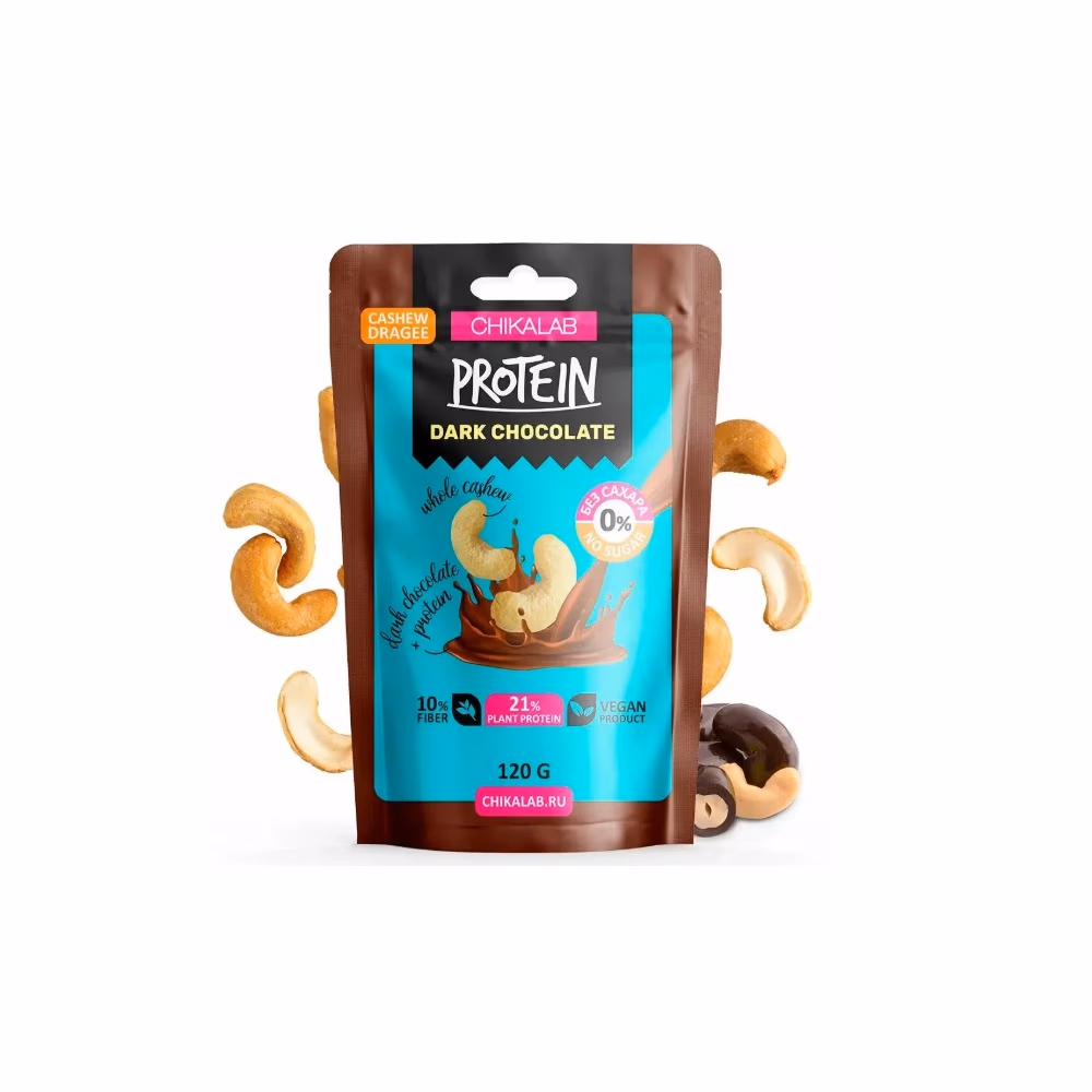 Chikalab Protein Dark Choco Cashew Dragee 120g – High-Protein Dark Chocolate Coated Cashew Snack 2